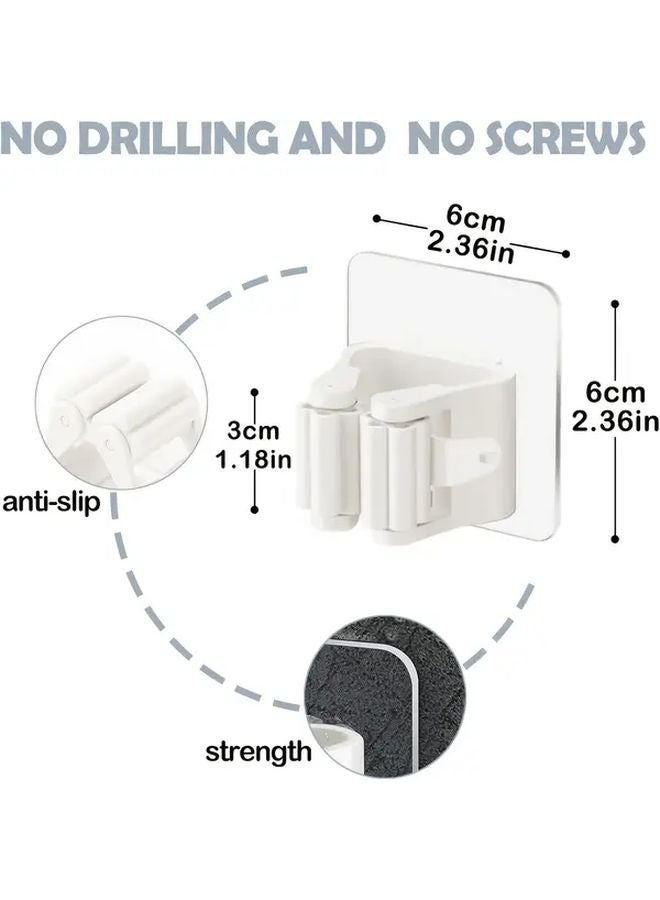 White Heavy Duty Wall Mounted Mop Broom Holder No Drilling Adhesive Space Saving - Image 3